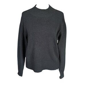 DUNA Handloomed black long sleeve pullover mock neck knit sweater